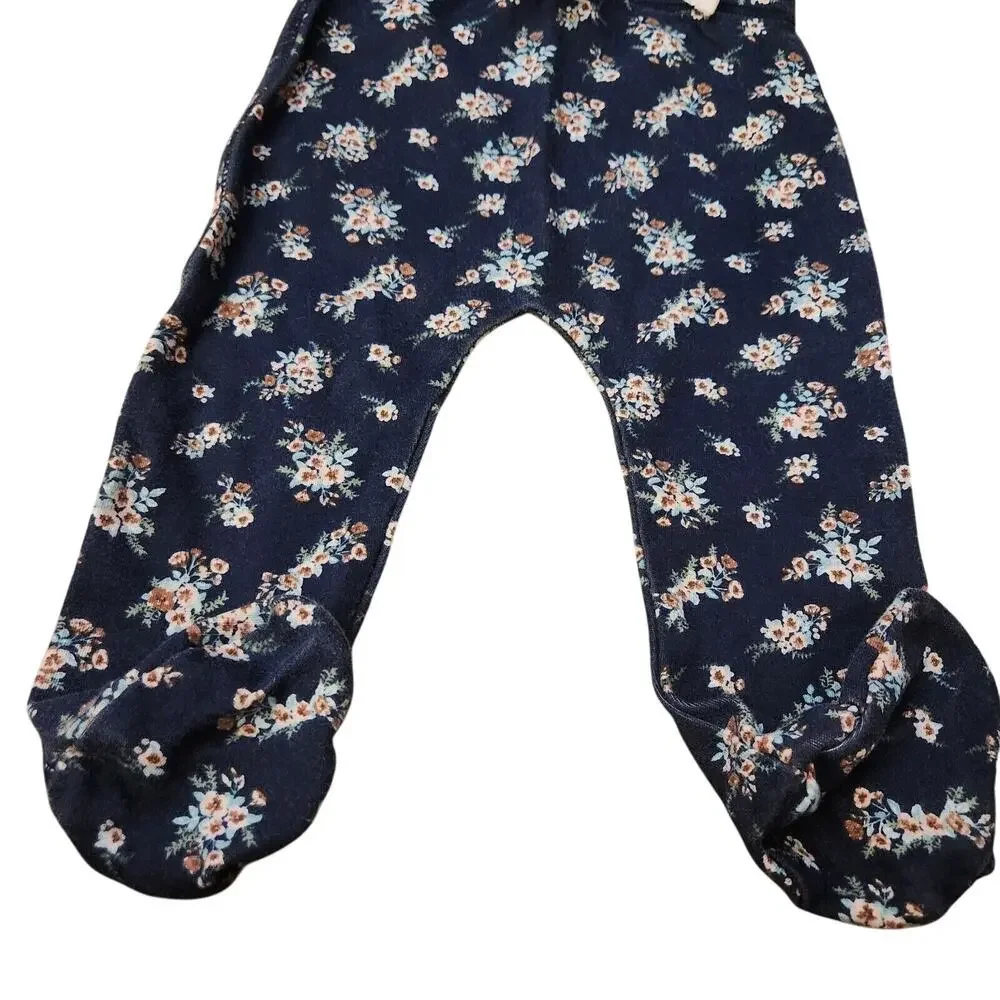 Jamie Kay Organic Footed Pants Size 1 year Floral Navy Blue Infants Fall/ Winter